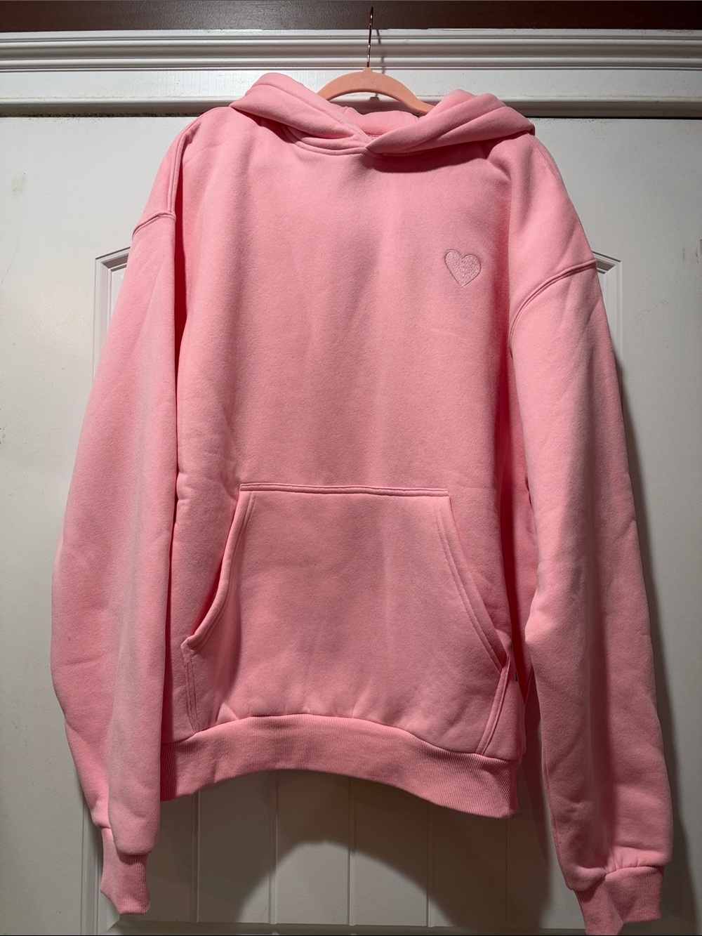 NWOT. Women's Pink Embroidered Heart Fleece Hoodie